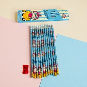 LABUBU Blue Pencil Set includes 12 "2B" Pencil & Sharpener